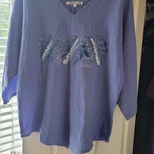 LuluB periwinkle blue monstera leaf top